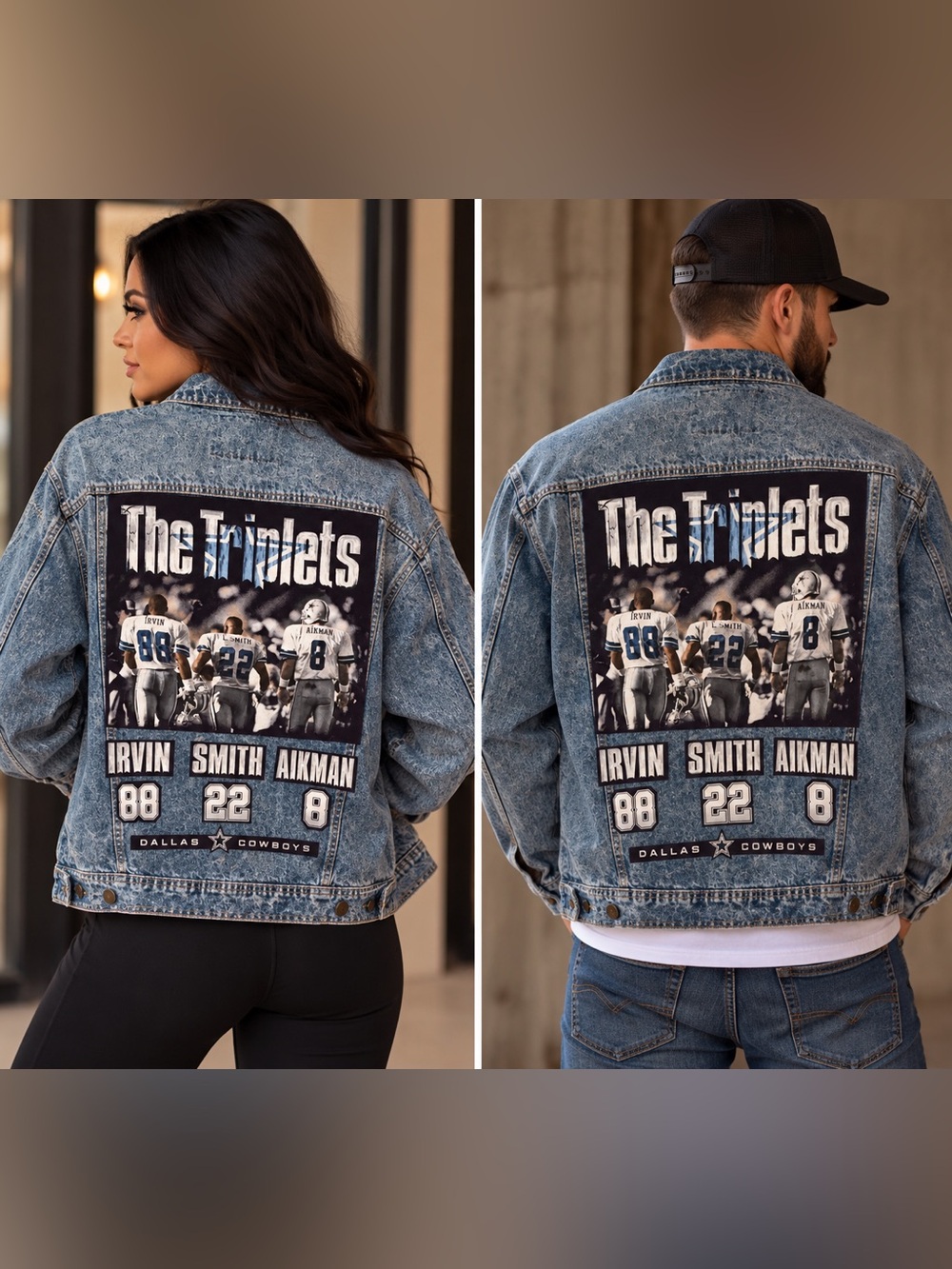 NFL Blue Denim Jacket with 'The Triplets' Back Graphic
